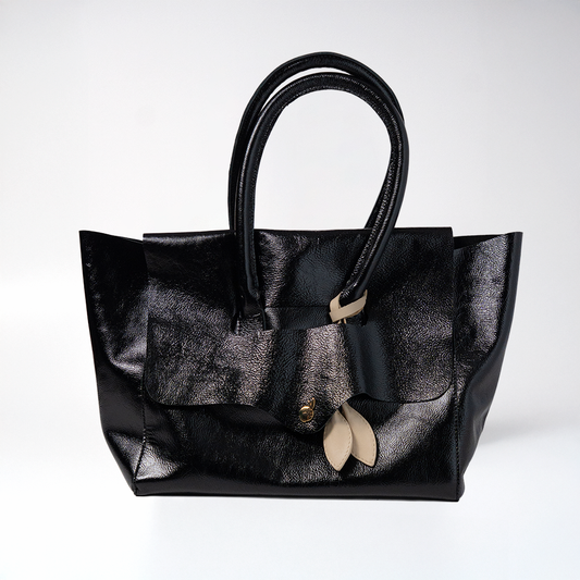 Bolsa Lucette de piel napa negra con acabado charol, Luna Lenore