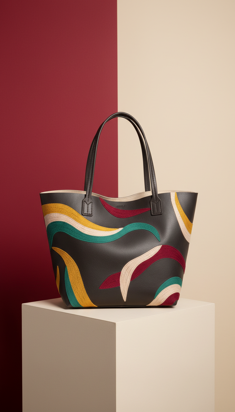 Bolso de piel genuina bordada